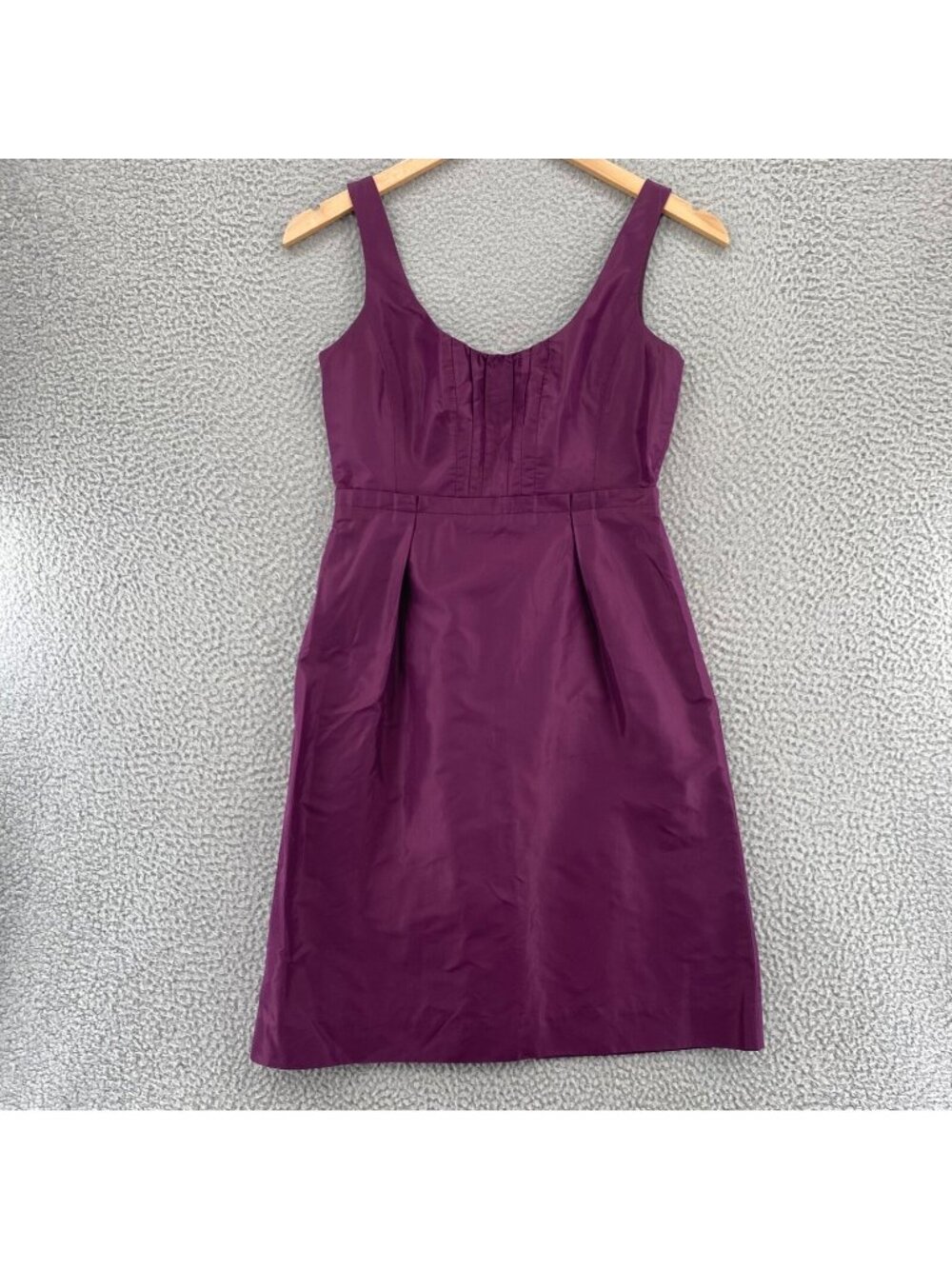 J Crew Dress Womens 4 Burgundy Silk Sheath Pleated Mini Sleeveless Scoop Neck